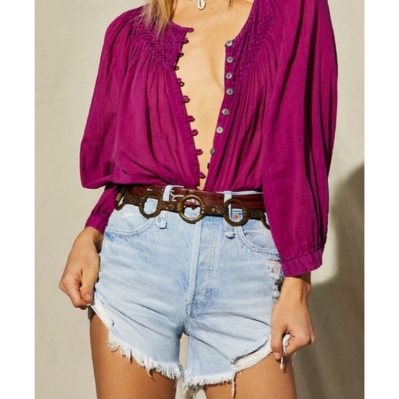 Free People We the Free fuchsia baloon sleeve blouse - Picture 3 of 10